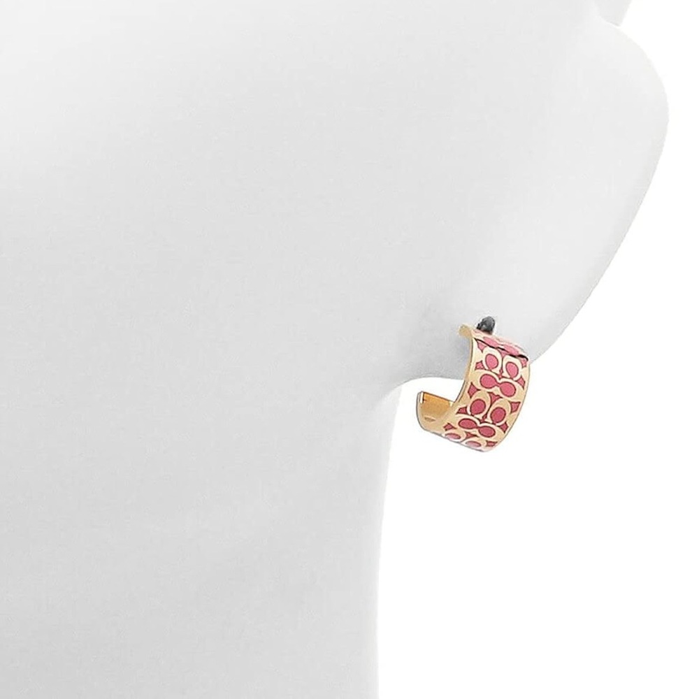 COACH Gold Pink Huggie Earrings